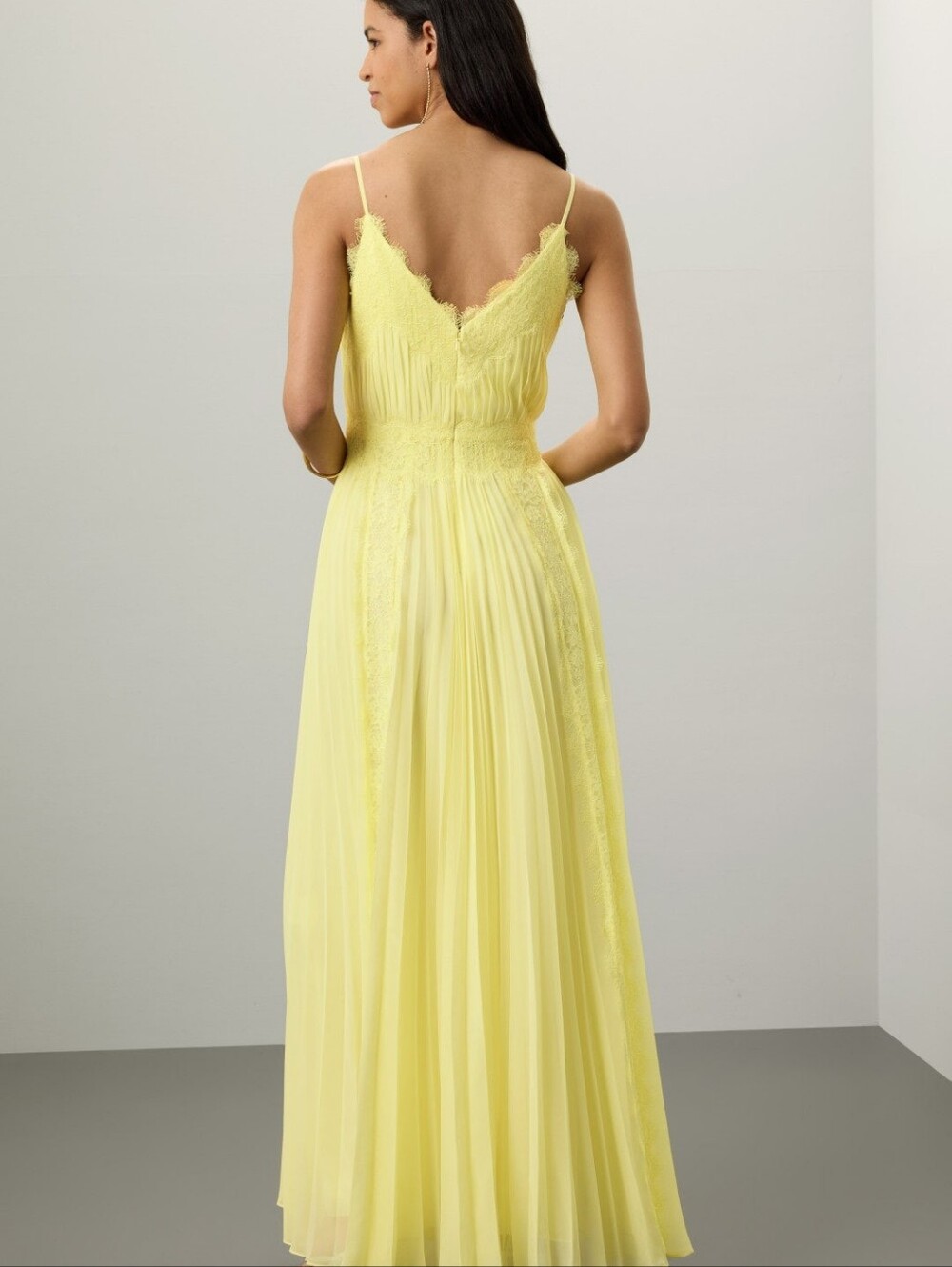 Zac Posen Lemon Yellow Lace-Trim Backless Maxi Dress